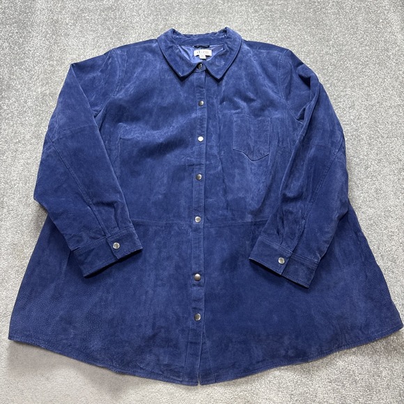 Denim & Co. Jackets & Blazers - Blue Suede 3X Leather Jacket Snap D & Co Denim And Co Collared Shacket